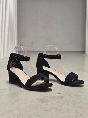 Black Block Heel Open-Toe Sandals With Adjustable Ankle Strap - Womens Shoes For